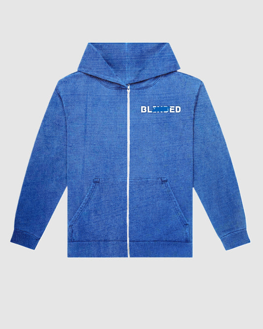 BLINDED EMBROIDERED ZIPUP BLUE