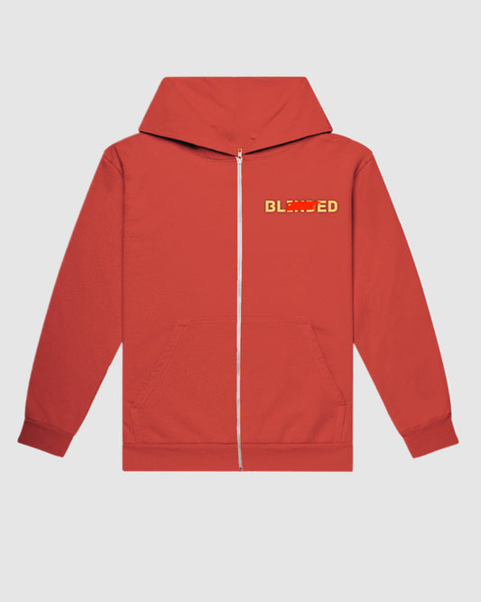 BLINDED EMBROIDERED ZIPUP RED